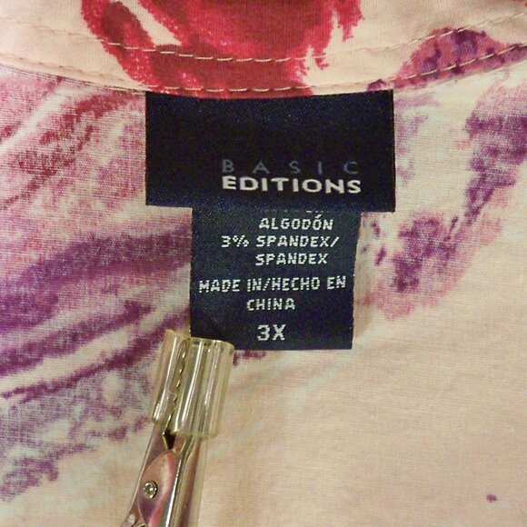 Basic Editions, Pink Purple Floral Button Up Shirt, 3X - Picture 5 of 6